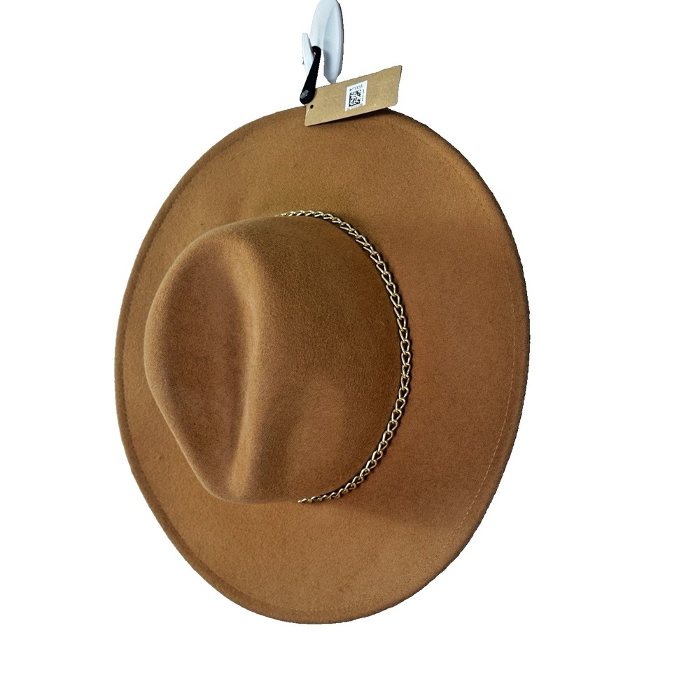 Steve Madden New Womens Cognac Fedora Hat Felted Wool Gold Chain Boho Western